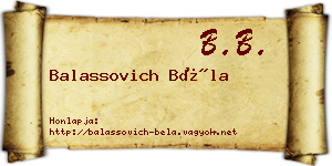 Balassovich Béla névjegykártya